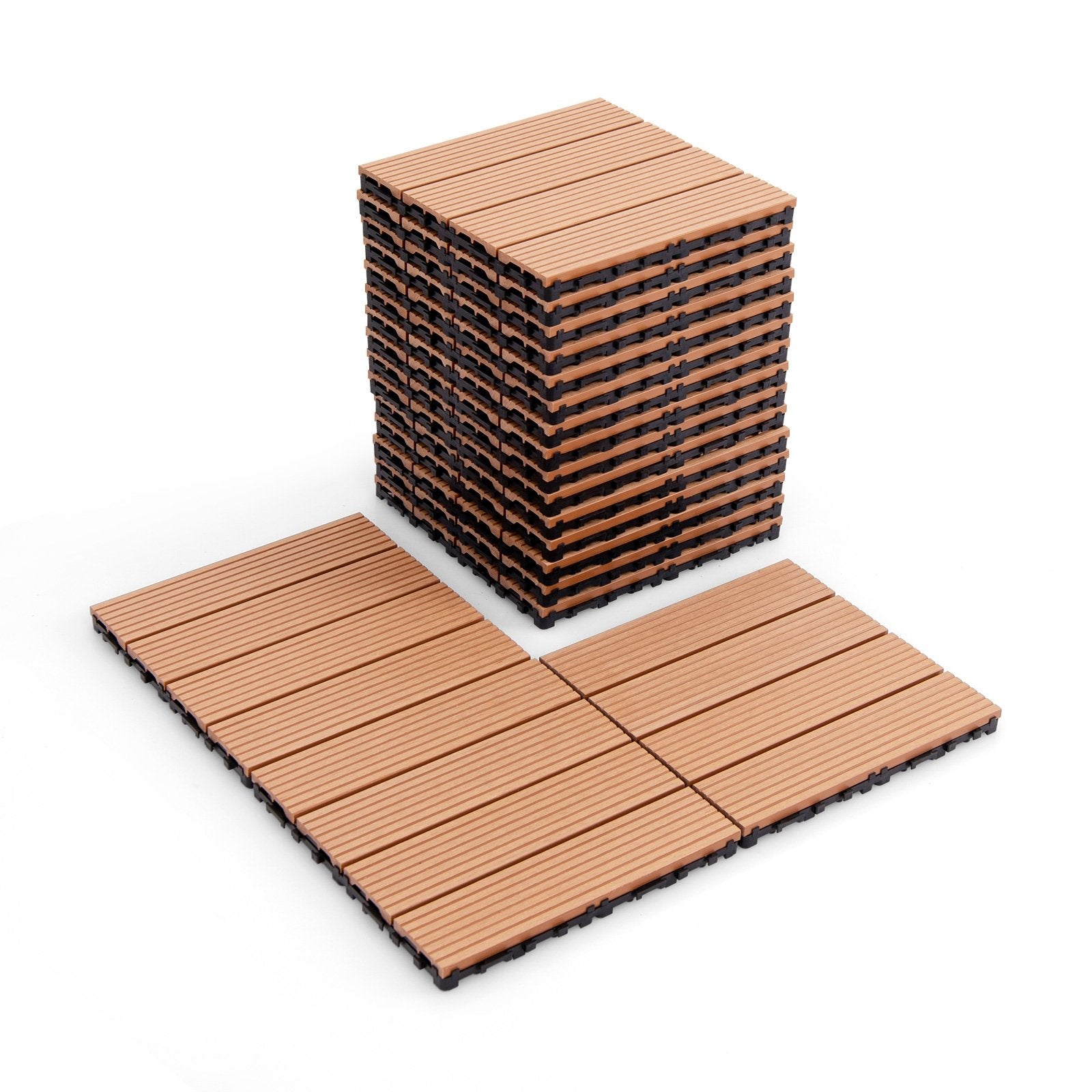 12 x 12 Inch 18 Piece All Weather Interlocking Deck Tiles for Splicing Area, Brown Decorative Fencing & Flooring Brown  at Gallery Canada