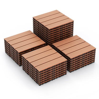 12 x 12 Inch 18 Piece All Weather Interlocking Deck Tiles for Splicing Area, Brown Decorative Fencing & Flooring   at Gallery Canada