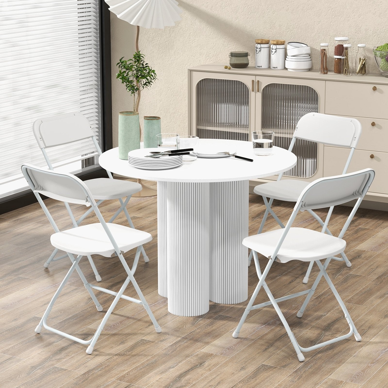 4 Pack Metal Folding Chairs with Plastic Seat and Back, White Dining Chairs   at Gallery Canada