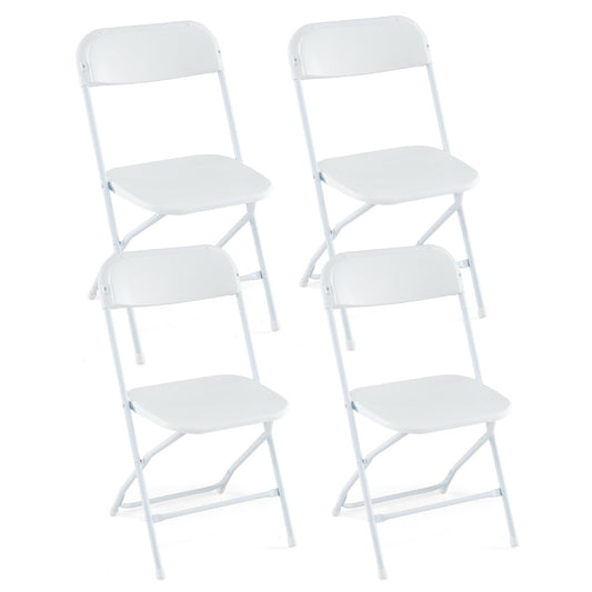 4 Pack Metal Folding Chairs with Plastic Seat and Back, White Dining Chairs White  at Gallery Canada