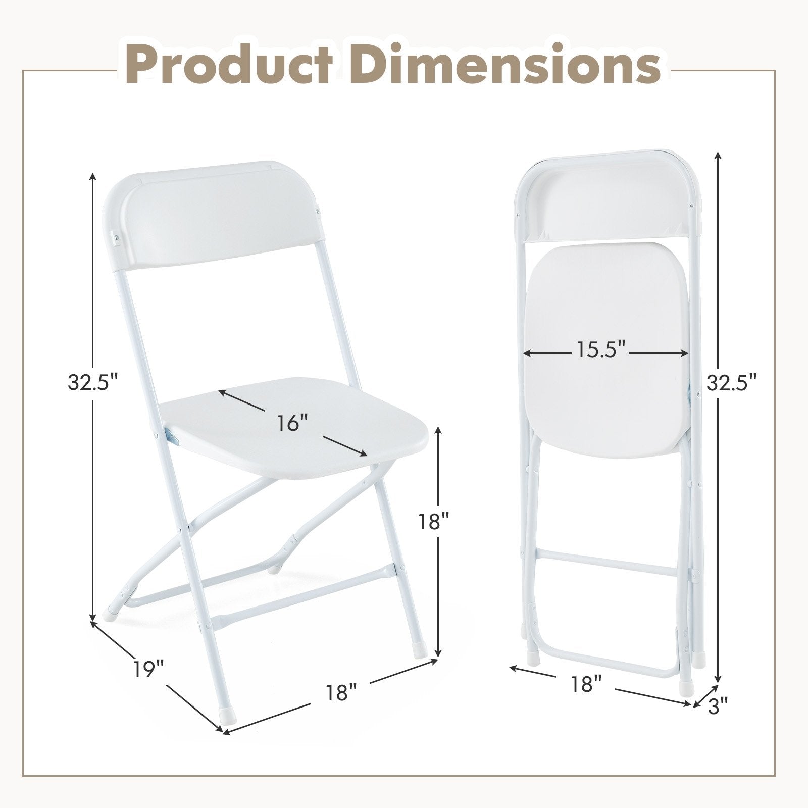 4 Pack Metal Folding Chairs with Plastic Seat and Back, White Dining Chairs   at Gallery Canada