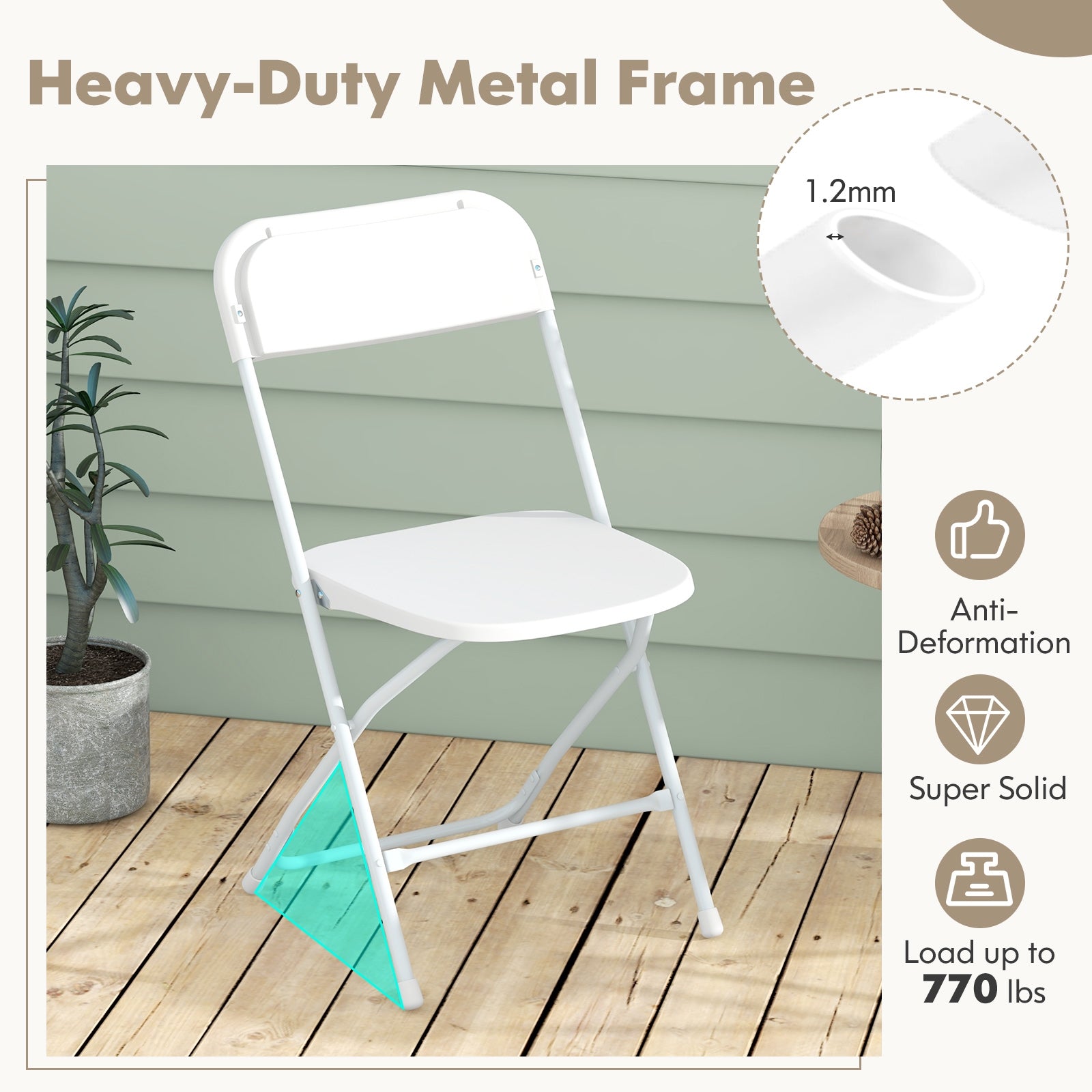 4 Pack Metal Folding Chairs with Plastic Seat and Back, White Dining Chairs   at Gallery Canada