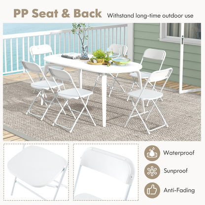 4 Pack Metal Folding Chairs with Plastic Seat and Back, White Dining Chairs   at Gallery Canada