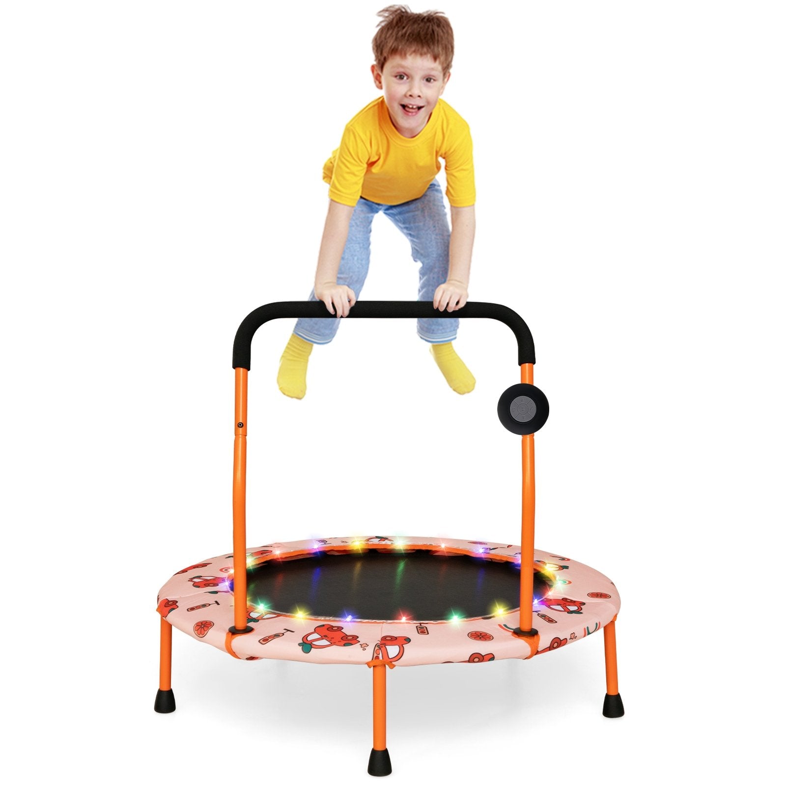 36 Inch Mini Trampoline with Colorful LED Lights and Bluetooth Speaker, Orange Trampolines   at Gallery Canada