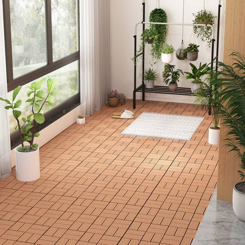 18 Pieces 12 x 12 Inch All Weather Interlocking Deck Tiles, Brown