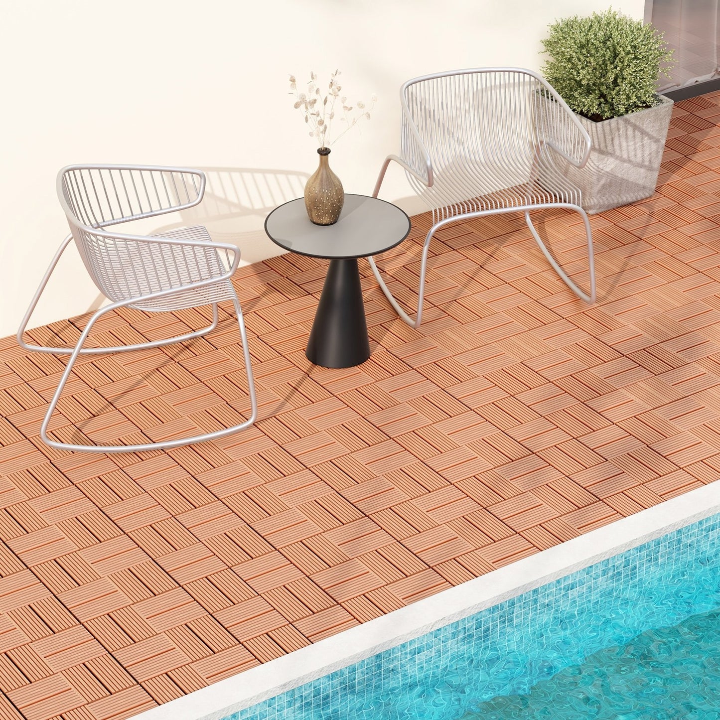 18 Pieces 12 x 12 Inch All Weather Interlocking Deck Tiles, Brown Decorative Fencing & Flooring   at Gallery Canada