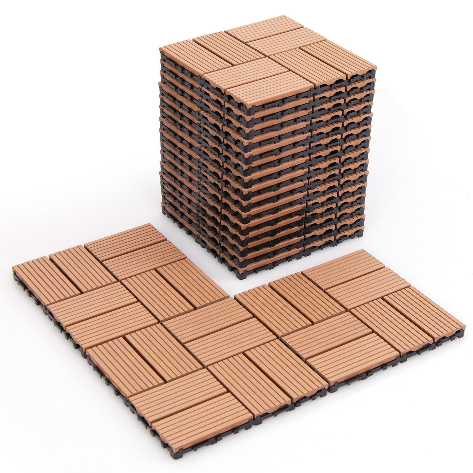 18 Pieces 12 x 12 Inch All Weather Interlocking Deck Tiles, Brown Decorative Fencing & Flooring Brown  at Gallery Canada