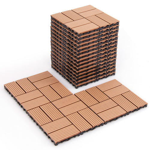 18 Pieces 12 x 12 Inch All Weather Interlocking Deck Tiles, Brown