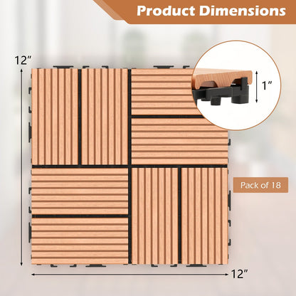 18 Pieces 12 x 12 Inch All Weather Interlocking Deck Tiles, Brown Decorative Fencing & Flooring   at Gallery Canada