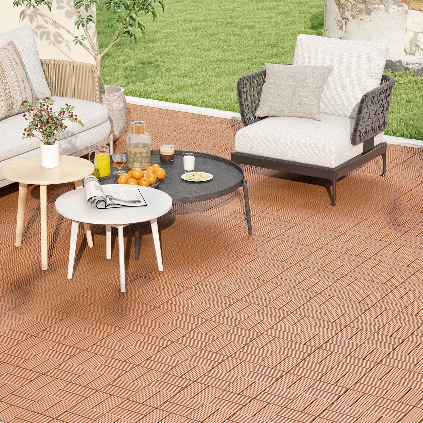 18 Pieces 12 x 12 Inch All Weather Interlocking Deck Tiles, Brown Decorative Fencing & Flooring   at Gallery Canada