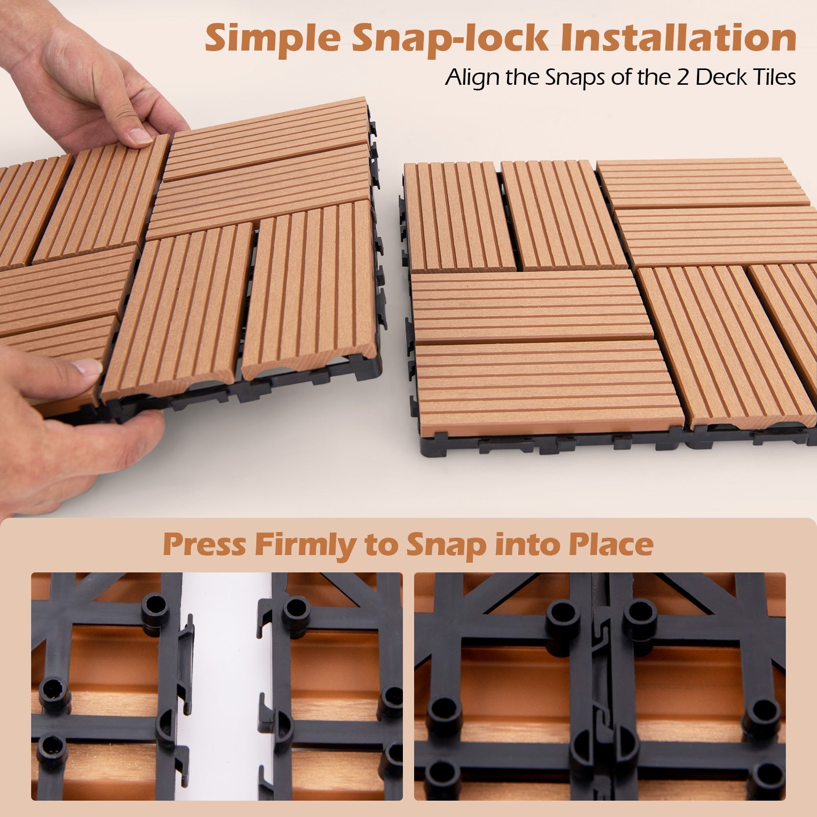 18 Pieces 12 x 12 Inch All Weather Interlocking Deck Tiles, Brown Decorative Fencing & Flooring   at Gallery Canada