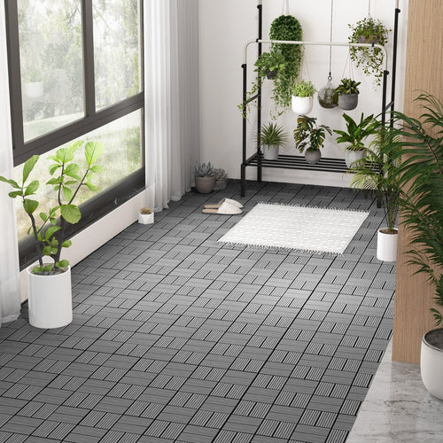 18 Pieces 12 x 12 Inch All Weather Interlocking Deck Tiles, Gray