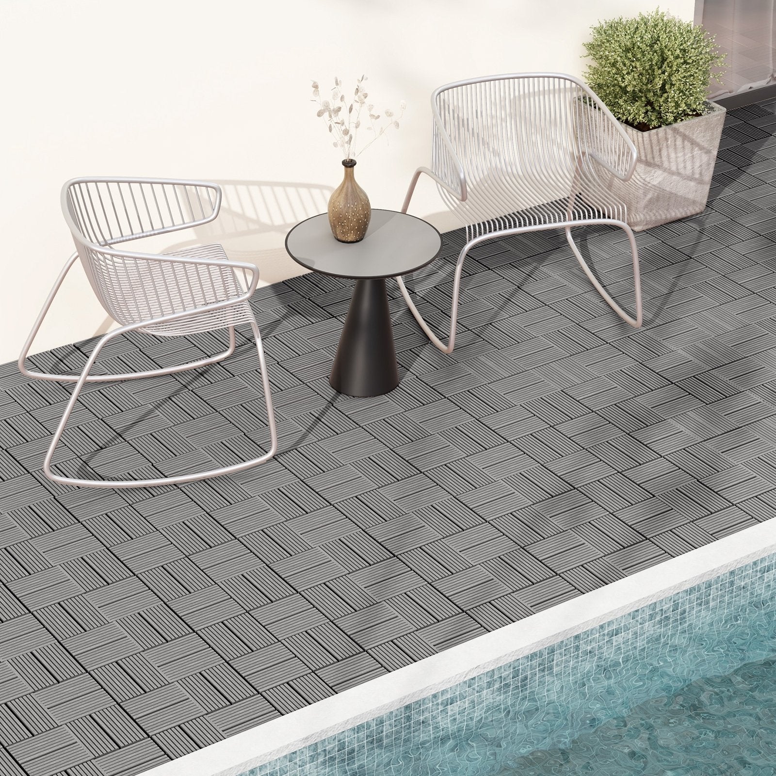 18 Pieces 12 x 12 Inch All Weather Interlocking Deck Tiles, Gray Decorative Fencing & Flooring   at Gallery Canada