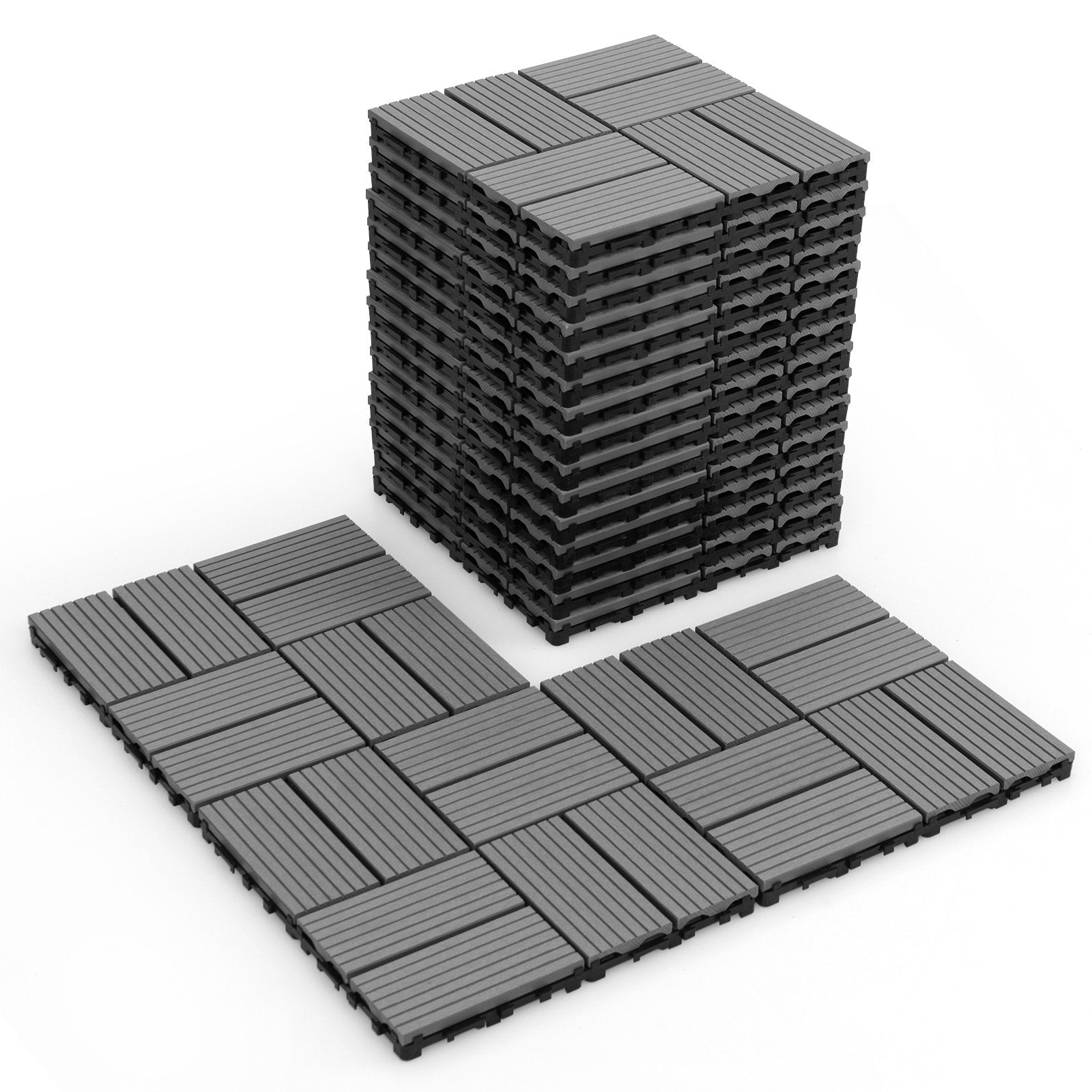 18 Pieces 12 x 12 Inch All Weather Interlocking Deck Tiles, Gray Decorative Fencing & Flooring Gray  at Gallery Canada