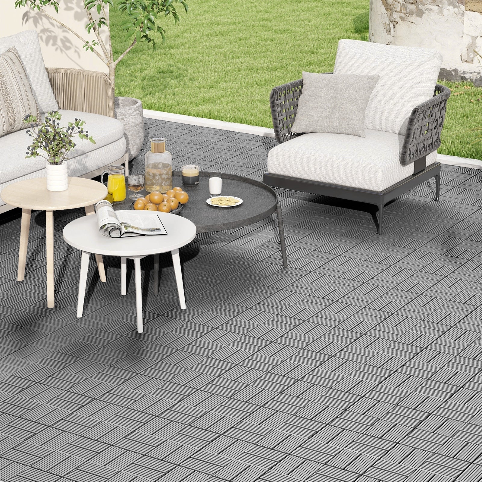 18 Pieces 12 x 12 Inch All Weather Interlocking Deck Tiles, Gray Decorative Fencing & Flooring   at Gallery Canada