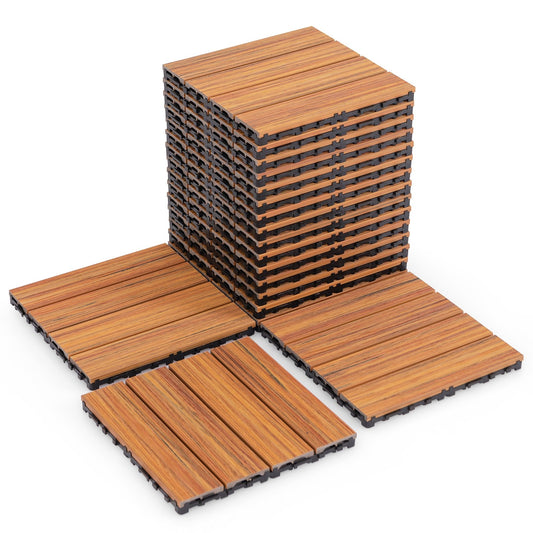 18 Pieces 12 x 12 Inch Interlocking Deck Tiles for 1.7㎡ Total Splicing Area, Brown Decorative Fencing & Flooring Brown  at Gallery Canada