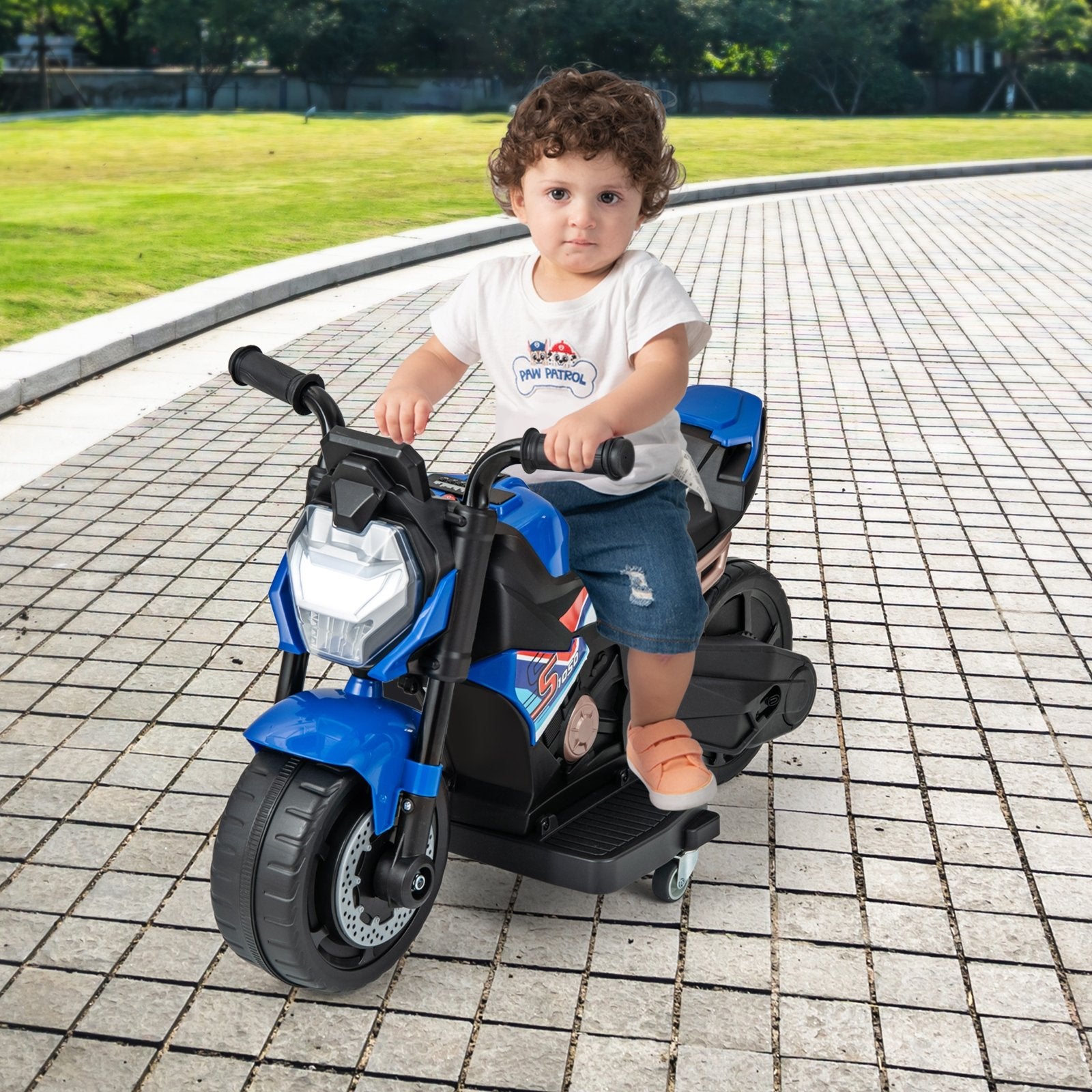 Kids Ride-on Motorcycle 6V Battery Powered Motorbike with Detachable Training Wheels, Blue Powered Ride On Toys   at Gallery Canada