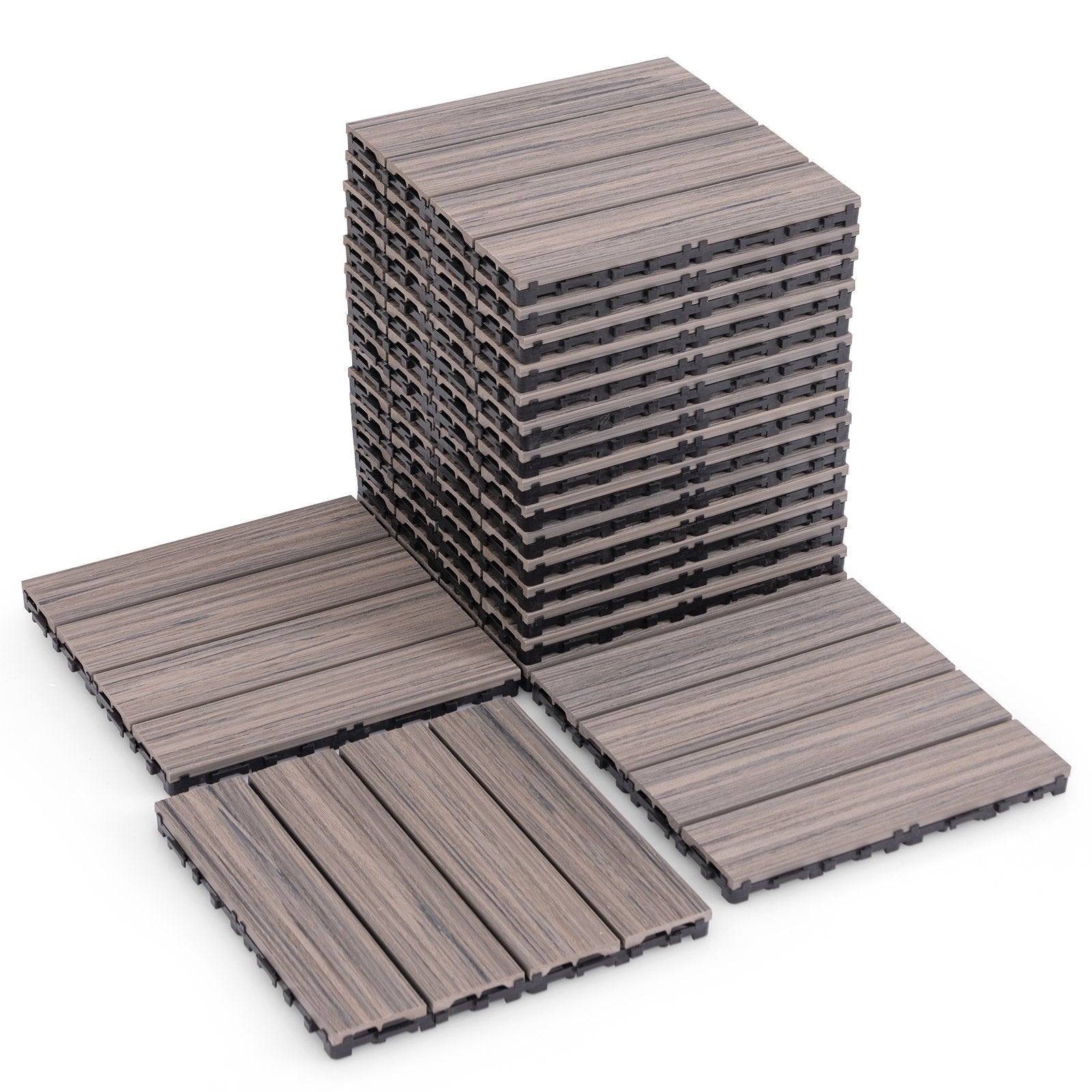 18 Pieces 12 x 12 Inch Interlocking Deck Tiles for 1.7㎡ Total Splicing Area, Gray Decorative Fencing & Flooring Gray  at Gallery Canada