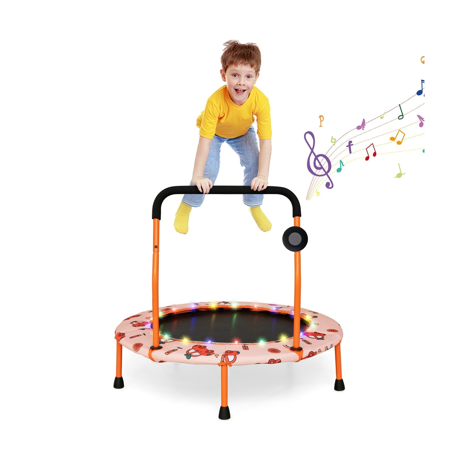 36 Inch Mini Trampoline with Colorful LED Lights and Bluetooth Speaker, Orange Trampolines   at Gallery Canada