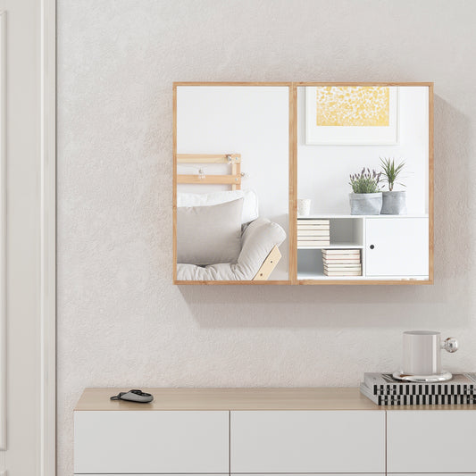 Double Door Bathroom Wall Cabinet with Mirror and  Adjustable Shelves, Natural Wall Cabinets Natural  at Gallery Canada