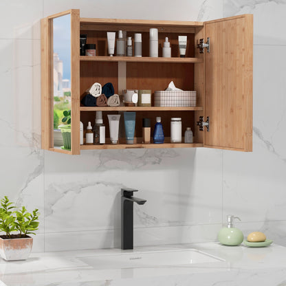 Double Door Bathroom Wall Cabinet with Mirror and  Adjustable Shelves, Natural Wall Cabinets   at Gallery Canada