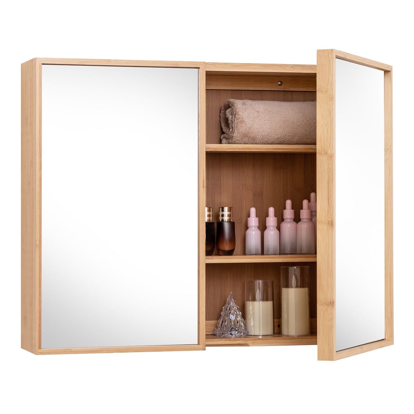 Double Door Bathroom Wall Cabinet with Mirror and  Adjustable Shelves, Natural Wall Cabinets Natural  at Gallery Canada