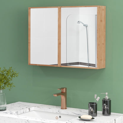 Double Door Bathroom Wall Cabinet with Mirror and  Adjustable Shelves, Natural Wall Cabinets   at Gallery Canada