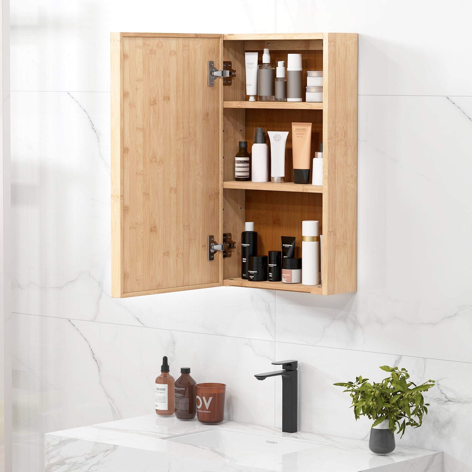 Bamboo Bathroom Wall Cabinet with Mirror with 2 Adjustable Shelves, Natural Wall Cabinets   at Gallery Canada