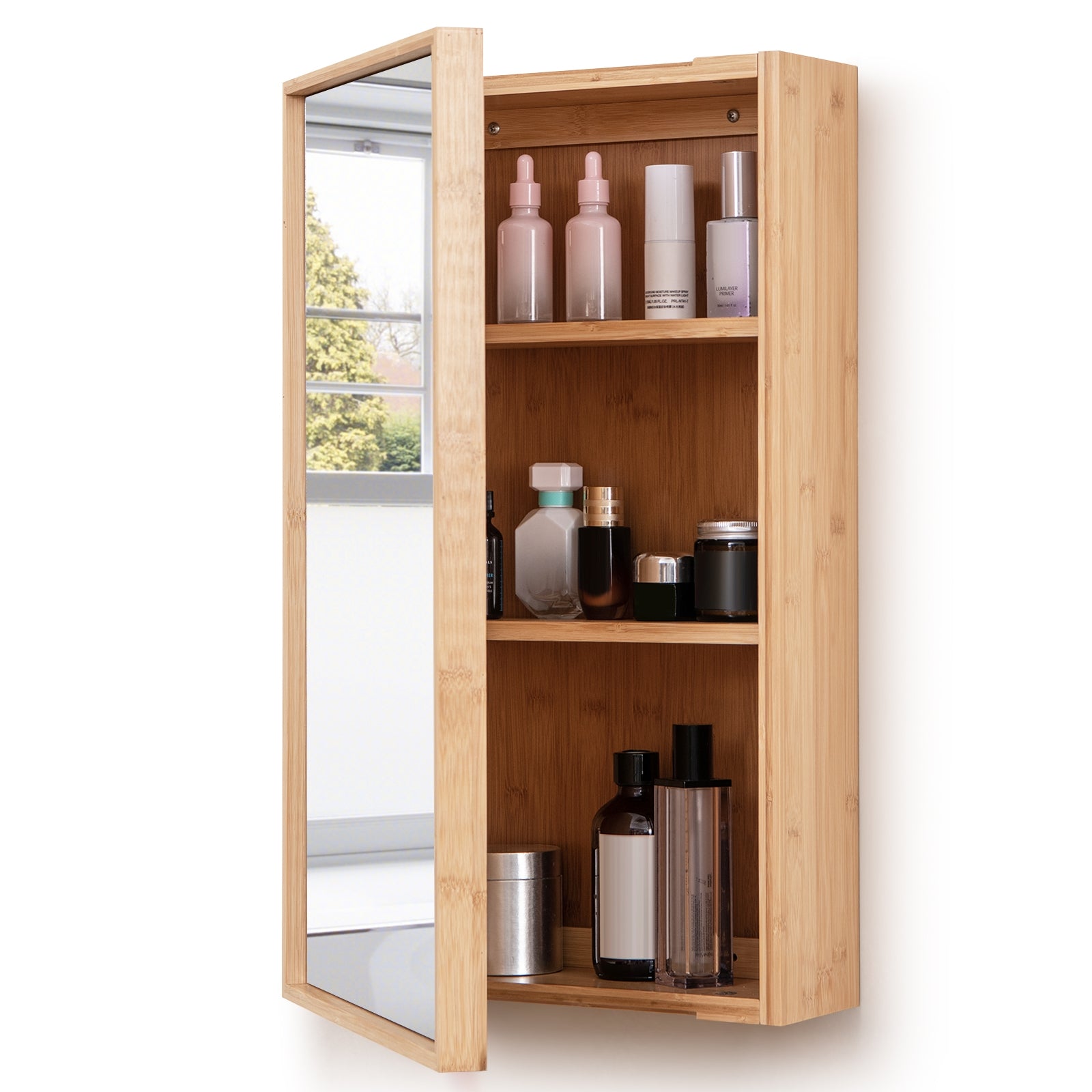 Bamboo Bathroom Wall Cabinet with Mirror with 2 Adjustable Shelves, Natural Wall Cabinets Natural  at Gallery Canada