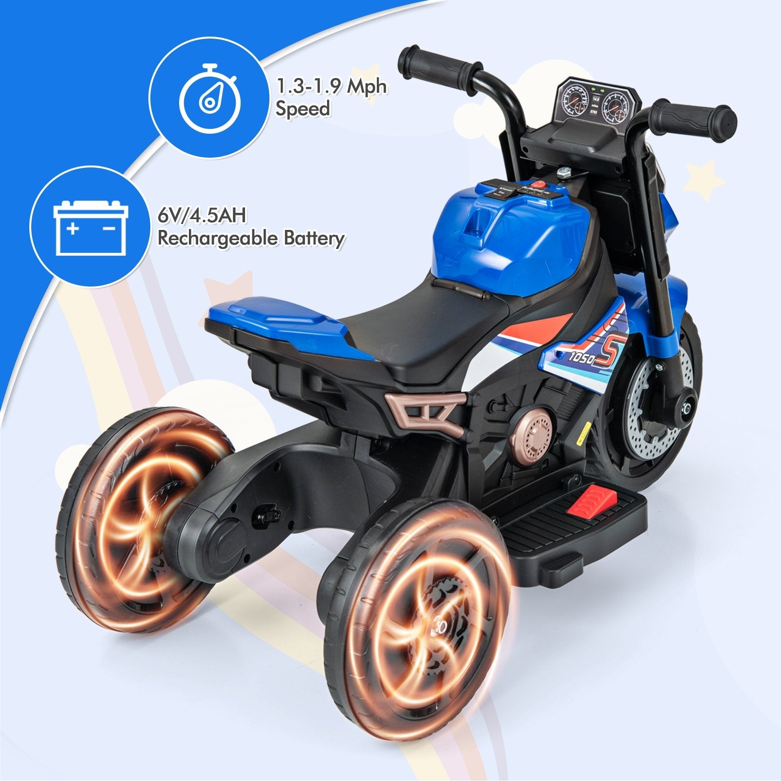 Kids Ride-on Motorcycle 6V Battery Powered Motorbike with Detachable Training Wheels, Blue Powered Ride On Toys   at Gallery Canada