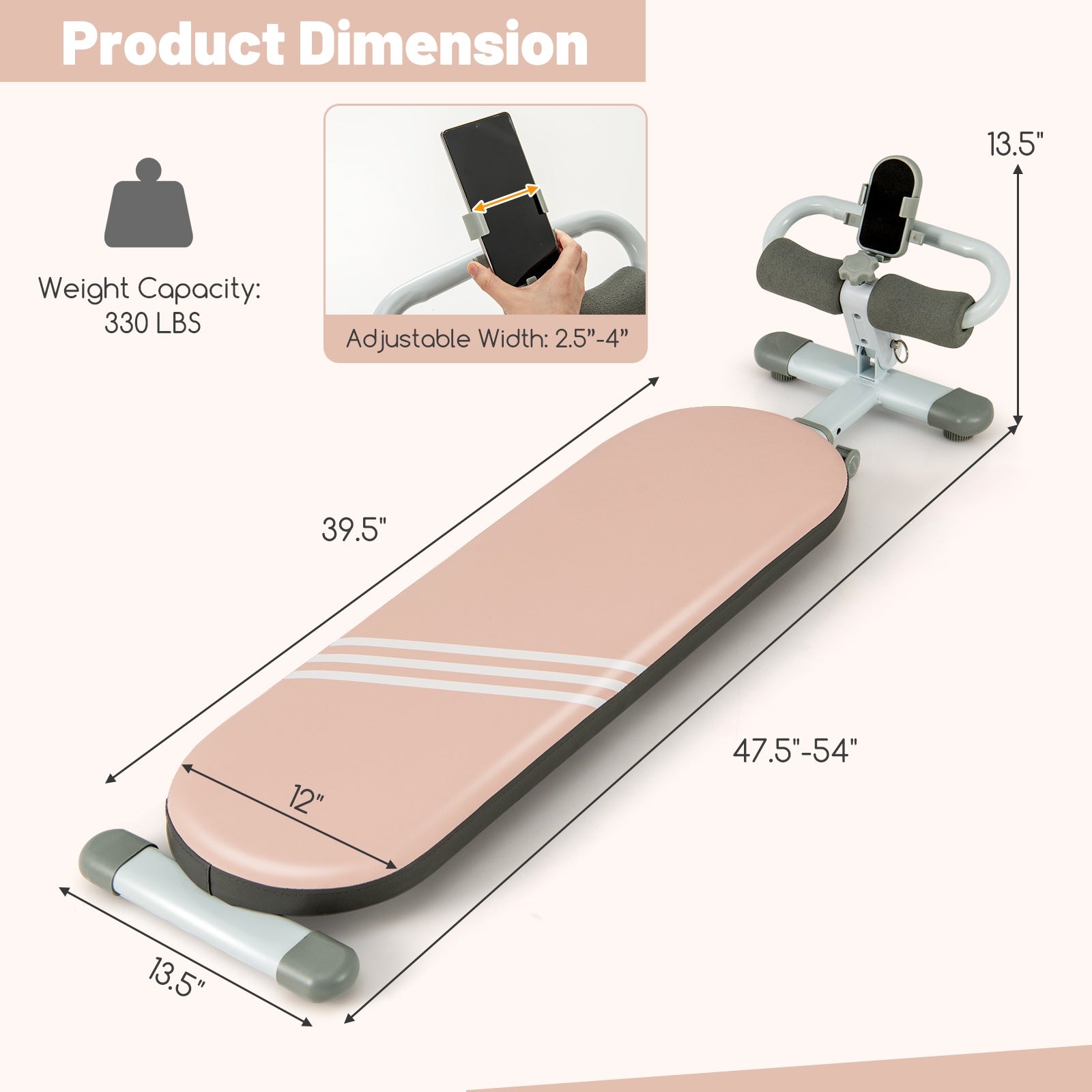 Multifunctional Sit Up Bench Workout Bench with 3 Gear Adjustable Angles and Adjustable Length, Pink Benches Racks & Bars   at Gallery Canada