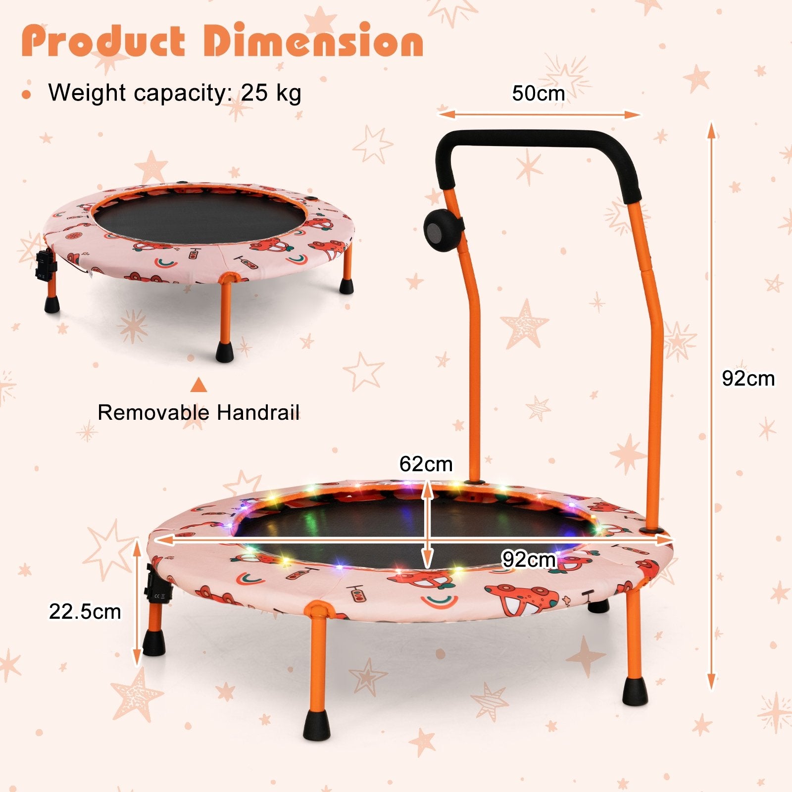 36 Inch Mini Trampoline with Colorful LED Lights and Bluetooth Speaker, Orange Trampolines   at Gallery Canada