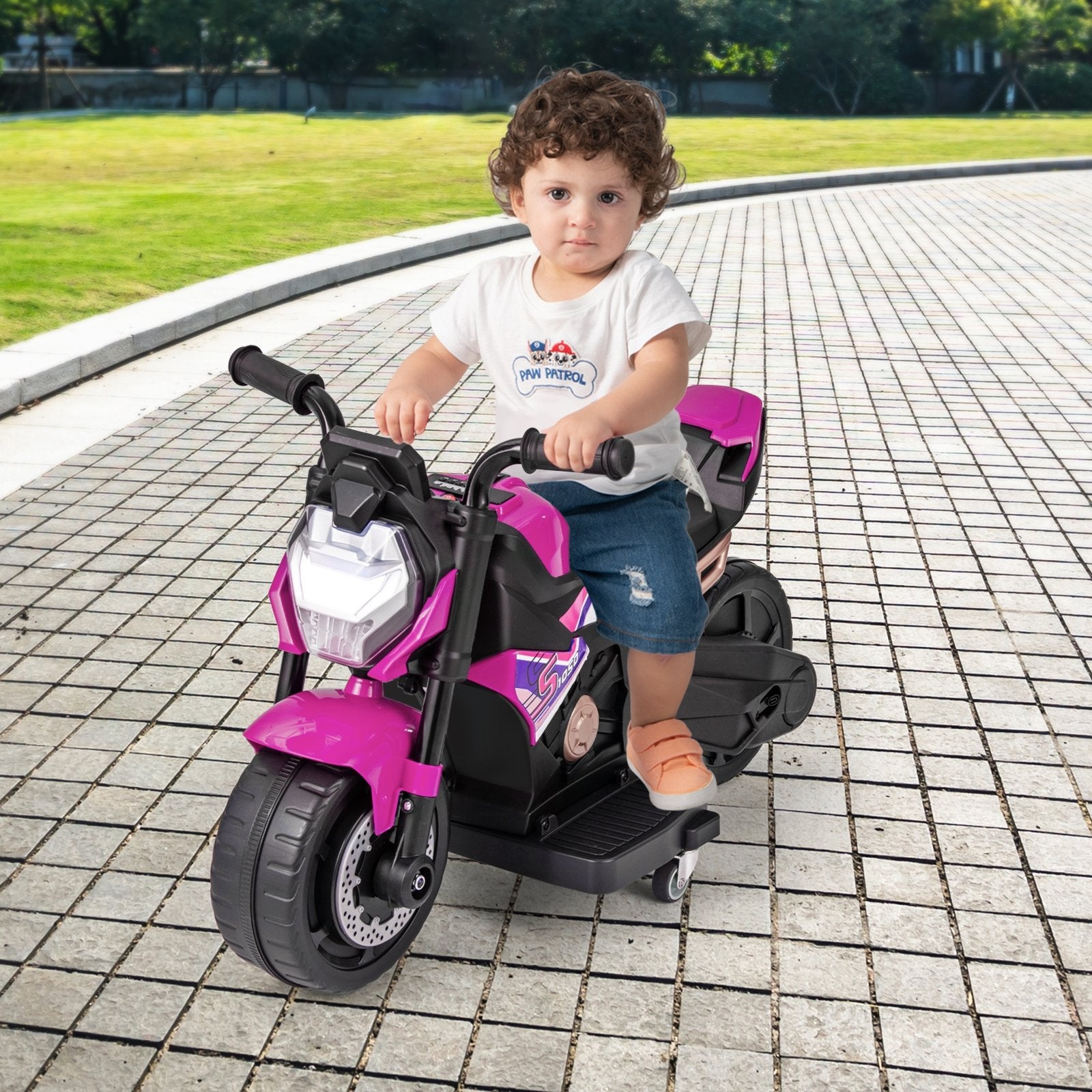 Kids Ride-on Motorcycle 6V Battery Powered Motorbike with Detachable Training Wheels, Pink Powered Ride On Toys   at Gallery Canada