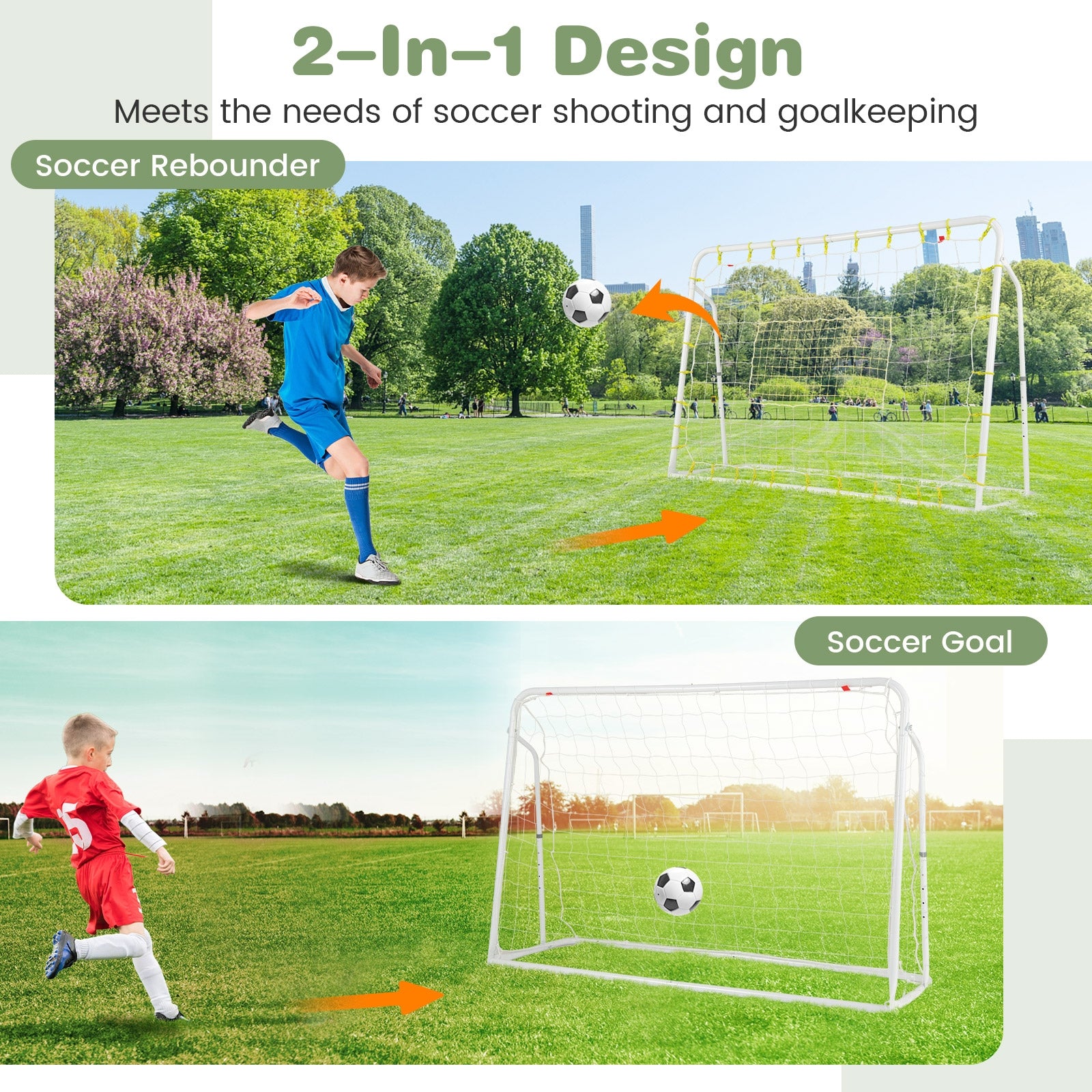 2-in-1 Kids Soccer Rebounder and Soccer Goal with Adjustable Height, White Sport Equipments   at Gallery Canada