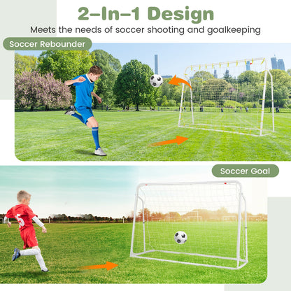 2-in-1 Kids Soccer Rebounder and Soccer Goal with Adjustable Height, White Sport Equipments   at Gallery Canada