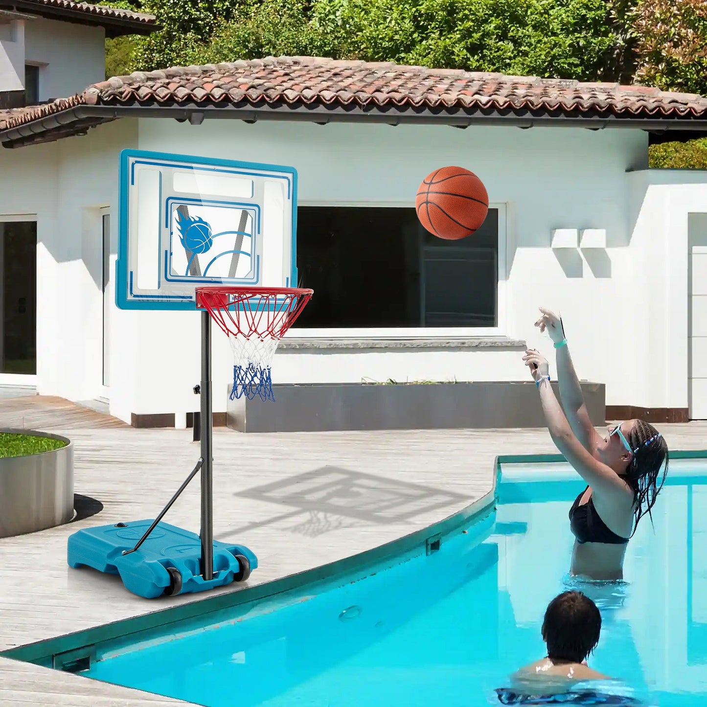 3.8-4.4 Feet Height Adjustable Pool Basketball Hoop for Kids Teens and Adults, Blue Sport Equipments   at Gallery Canada