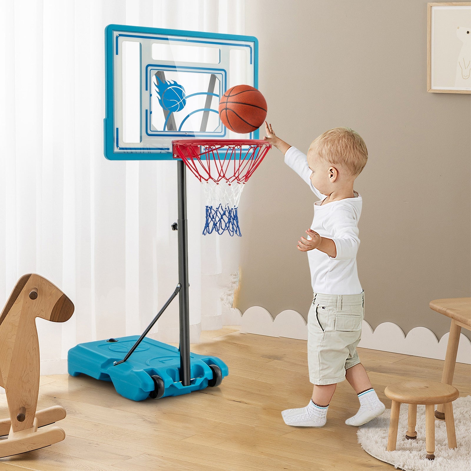 3.8-4.4 Feet Height Adjustable Pool Basketball Hoop for Kids Teens and Adults, Blue Sport Equipments   at Gallery Canada