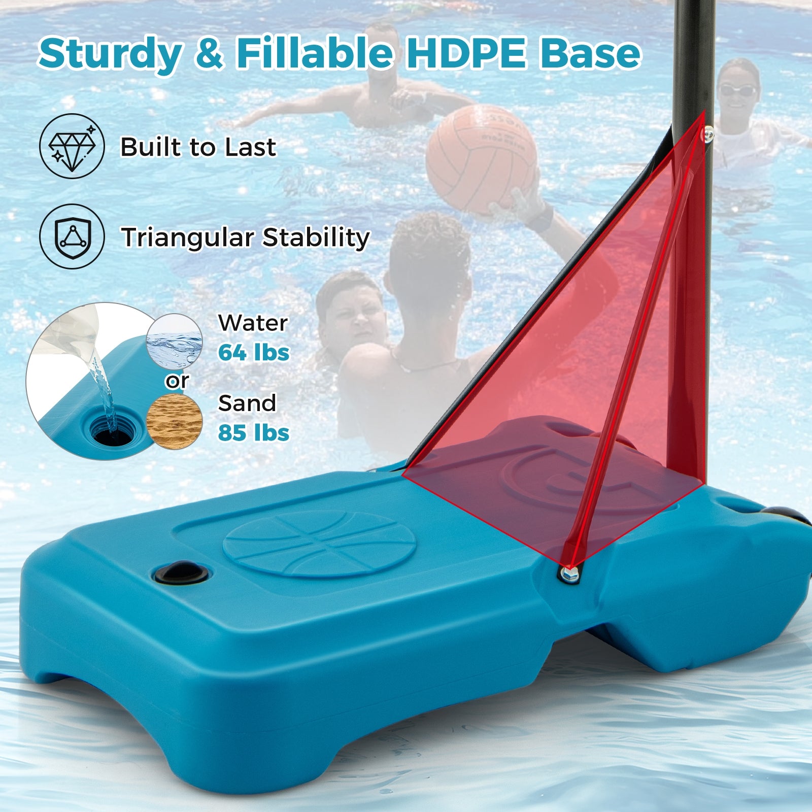 3.8-4.4 Feet Height Adjustable Pool Basketball Hoop for Kids Teens and Adults, Blue Sport Equipments   at Gallery Canada