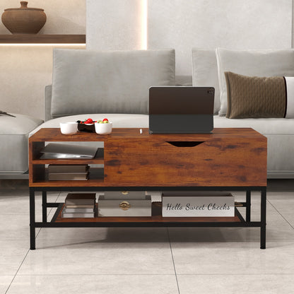 Lift Top Coffee Table with Hidden Compartment and Removable Storage Shelf, Rustic Brown Coffee Tables   at Gallery Canada