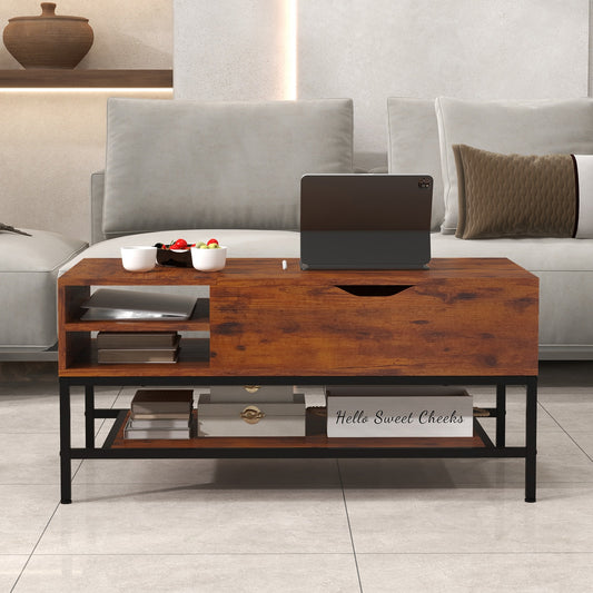 Lift Top Coffee Table with Hidden Compartment and Removable Storage Shelf, Rustic Brown Coffee Tables Rustic Brown  at Gallery Canada