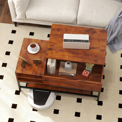 Lift Top Coffee Table with Hidden Compartment and Removable Storage Shelf, Rustic Brown Coffee Tables   at Gallery Canada