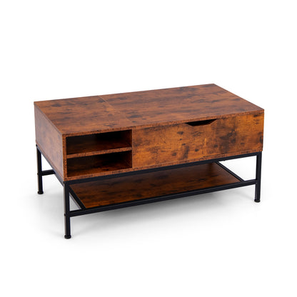 Lift Top Coffee Table with Hidden Compartment and Removable Storage Shelf, Rustic Brown Coffee Tables Rustic Brown  at Gallery Canada