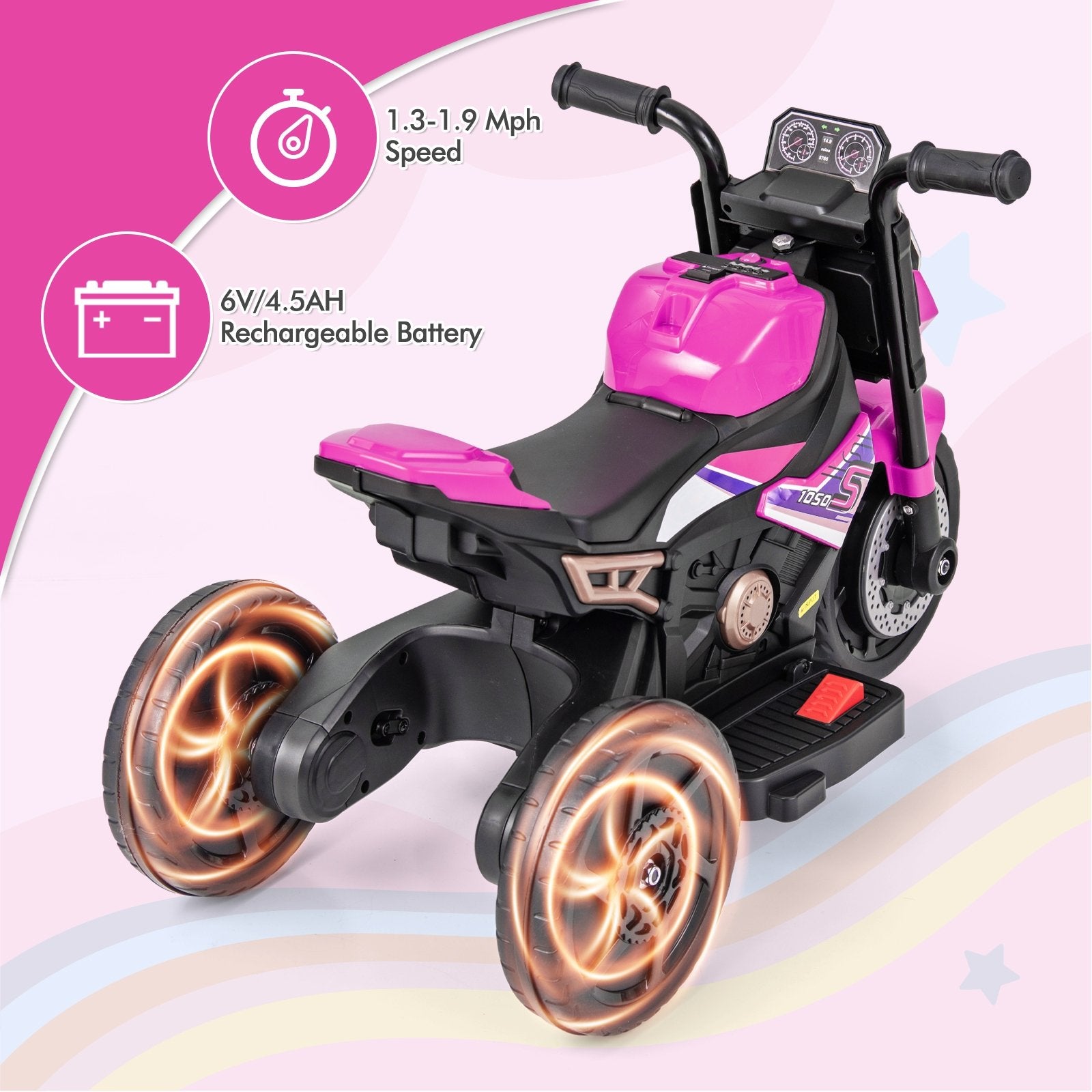 Kids Ride-on Motorcycle 6V Battery Powered Motorbike with Detachable Training Wheels, Pink Powered Ride On Toys   at Gallery Canada