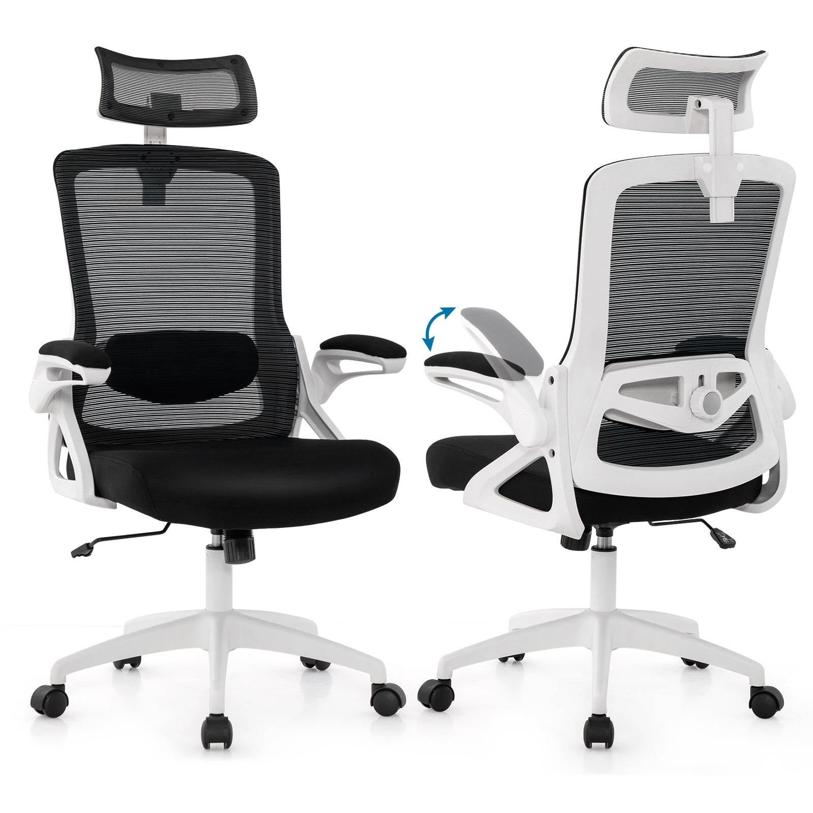 Adjustable Swivel Task Chair Ergonomic Office Chair with Adjustable Lumbar Support, White Mesh Chairs   at Gallery Canada