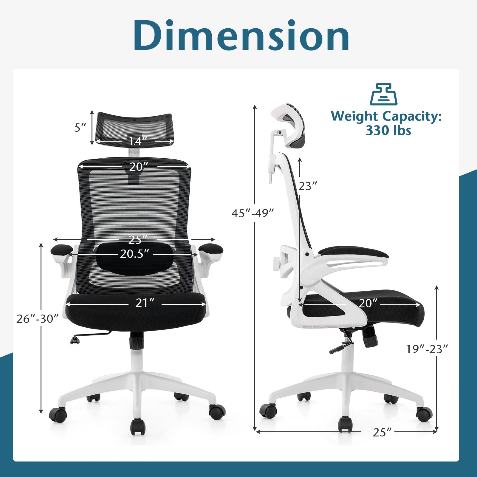 Adjustable Swivel Task Chair Ergonomic Office Chair with Adjustable Lumbar Support, White Mesh Chairs   at Gallery Canada