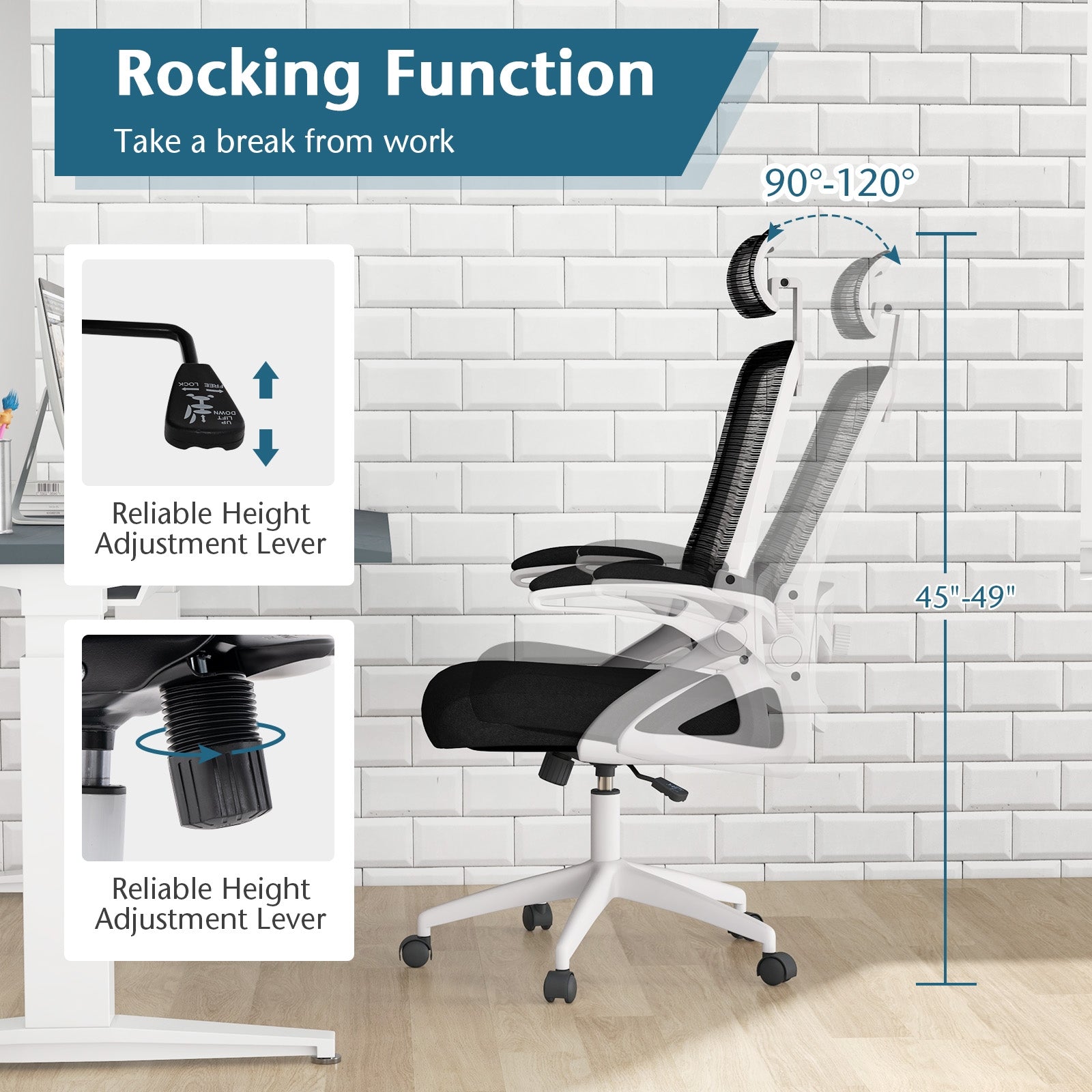 Adjustable Swivel Task Chair Ergonomic Office Chair with Adjustable Lumbar Support, White Mesh Chairs   at Gallery Canada