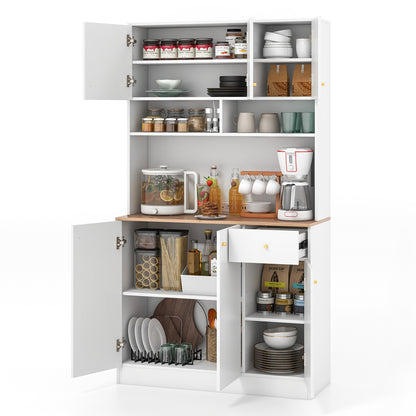 71 Inch Tall Pantry Cabinet with Outlets for Dining Room, White Sideboards Cabinets & Buffets   at Gallery Canada