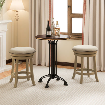 24/26 Inches Swivel Bar Stools Set of 2 wth Wooden Frame-24 inches, Beige Bar Stools   at Gallery Canada