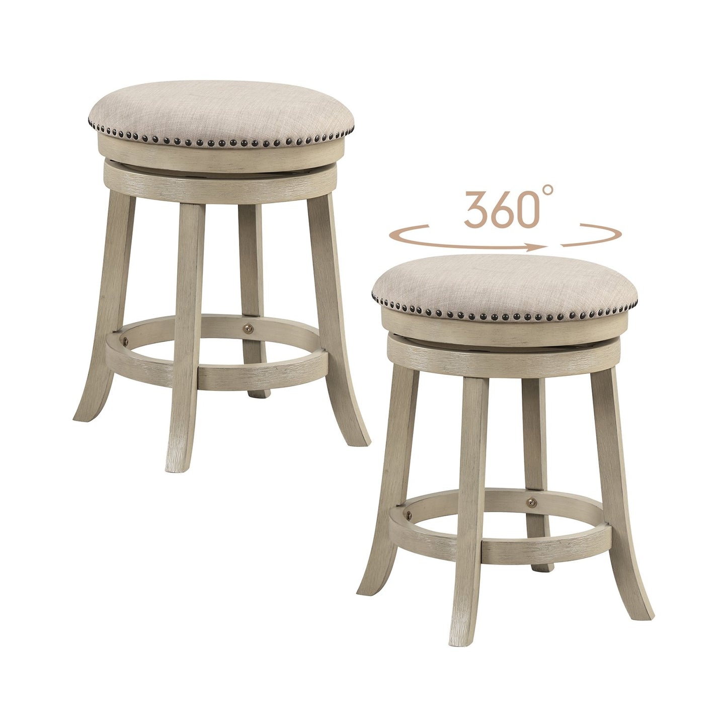 24/26 Inches Swivel Bar Stools Set of 2 wth Wooden Frame-24 inches, Beige Bar Stools Beige  at Gallery Canada