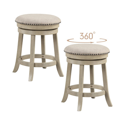 24/26 Inches Swivel Bar Stools Set of 2 wth Wooden Frame-24 inches, Beige Bar Stools Beige  at Gallery Canada